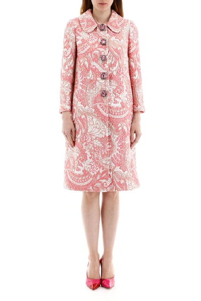 Shop Dolce & Gabbana Floral Jacquard Coat In Pink