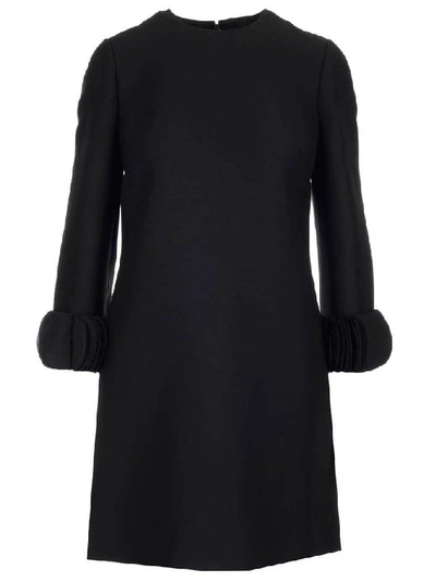 Shop Valentino Ornamental Sleeve Shift Dress In Black
