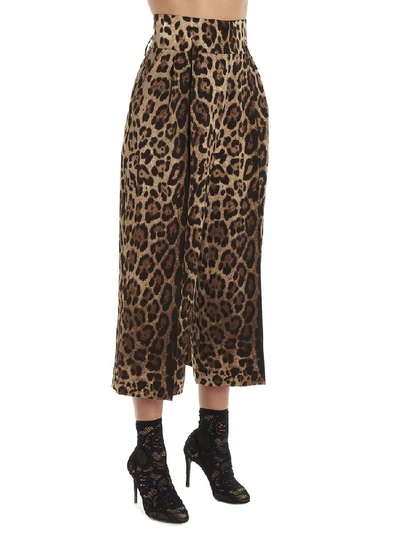 Shop Dolce & Gabbana Leopard Print Wide Leg Cropped Trousers In Multi