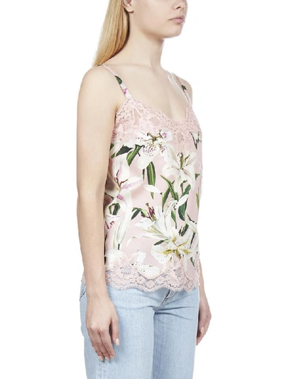 Shop Dolce & Gabbana Lily Print Lace Trim Camisole In Multi