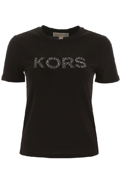 Shop Michael Michael Kors Animal Print Logo T In Black