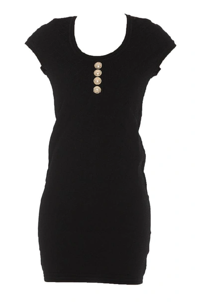 Shop Balmain Button Detail Mini Dress In Black