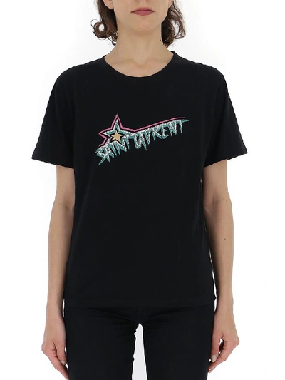 Shop Saint Laurent Logo Motif Print T In Black