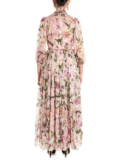 Shop Dolce & Gabbana Floral Print Pussy Bow Maxi Dress In Multi