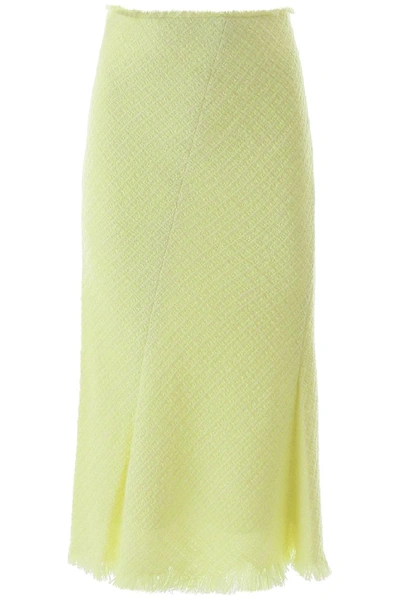 Shop Alexander Wang Frayed Tweed Midi Skirt In Yellow