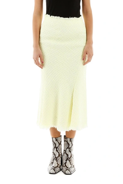 Shop Alexander Wang Frayed Tweed Midi Skirt In Yellow