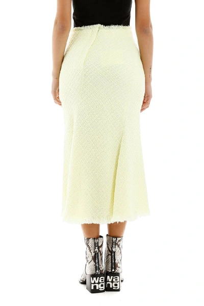 Shop Alexander Wang Frayed Tweed Midi Skirt In Yellow