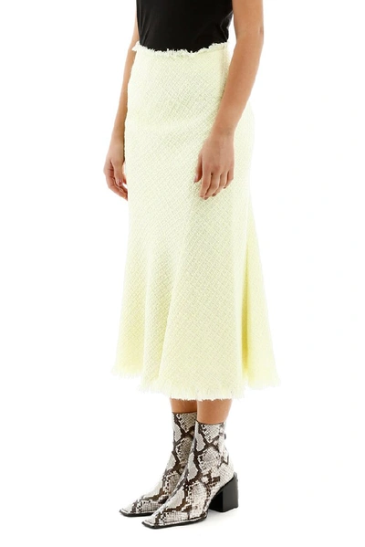 Shop Alexander Wang Frayed Tweed Midi Skirt In Yellow