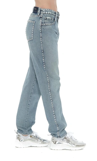 Shop Miu Miu Embellished Straight Leg Jeans In Blue