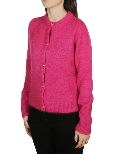 Shop Versace Medusa Embellished Button Cardigan In Pink