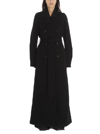 Shop Ann Demeulemeester Long Belted Trench Coat In Black