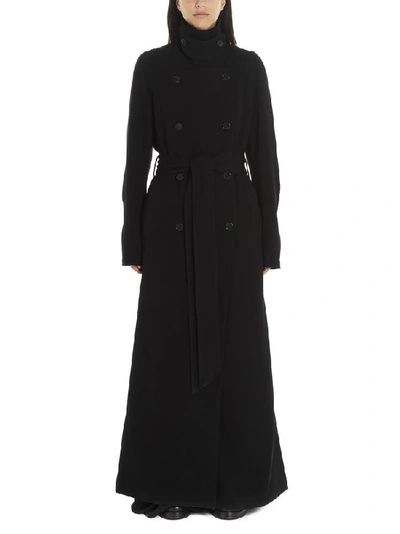 Shop Ann Demeulemeester Long Belted Trench Coat In Black