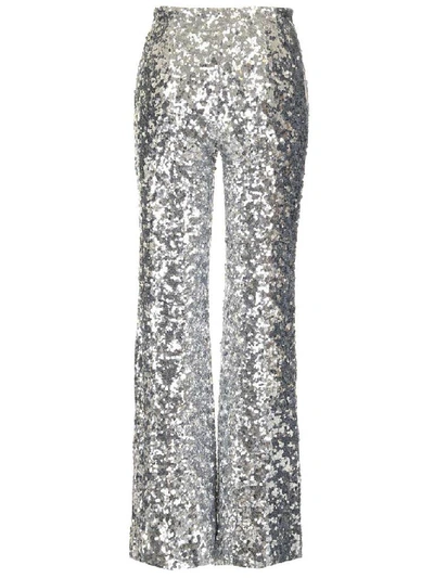 Shop Halpern Metallic Sequinned Flared Trousers In Silver