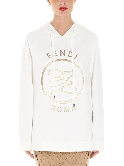 Shop Fendi Ff Karligraphy Embossed Hoodie In White