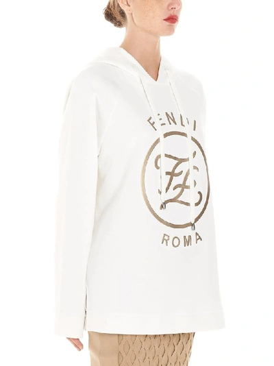 Shop Fendi Ff Karligraphy Embossed Hoodie In White