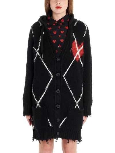 Shop Red Valentino Hooded Knitted Cardigan In Black