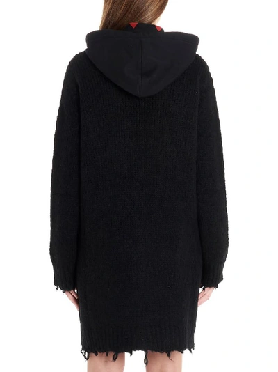 Shop Red Valentino Hooded Knitted Cardigan In Black