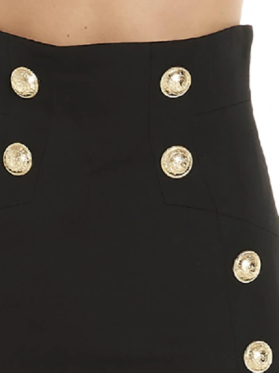 Shop Balmain Button Detail High Waist Skirt In Black