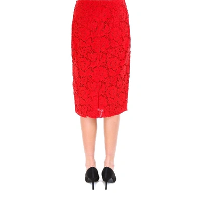 Shop Valentino Lace Midi Skirt In Red