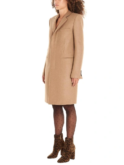 Shop Saint Laurent Single Breasted Coat In Brown