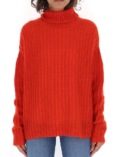 Shop Marni Ribbed Turtleneck Sweater In Red