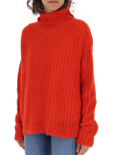 Shop Marni Ribbed Turtleneck Sweater In Red