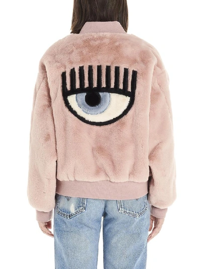 Shop Chiara Ferragni Flirting Eye Fur Bomber Jacket In Pink