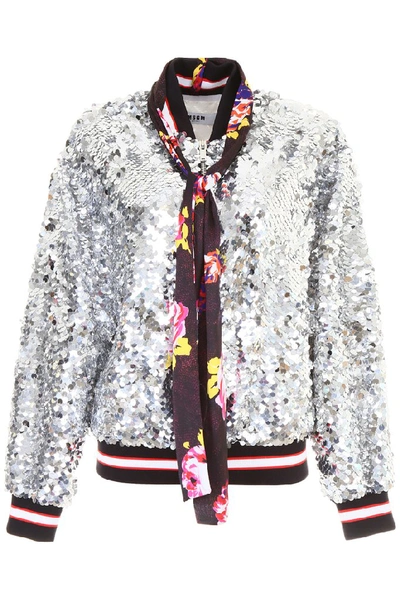 Shop Msgm Sequinned Bomber Jacket In Silver