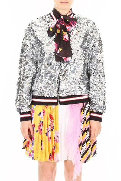 Shop Msgm Sequinned Bomber Jacket In Silver