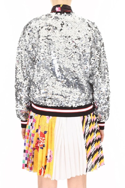 Shop Msgm Sequinned Bomber Jacket In Silver