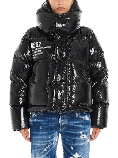 Shop Dsquared2 Layered Logo Puffer Jacket In Black