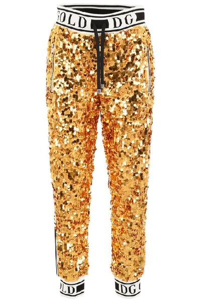 Shop Dolce & Gabbana Sequinned Sweatpants In Gold