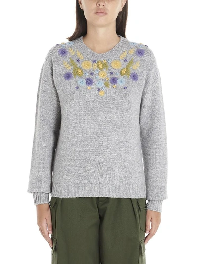 Shop Miu Miu Floral Embellished Sweater In Grey