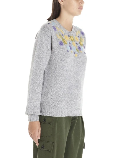 Shop Miu Miu Floral Embellished Sweater In Grey