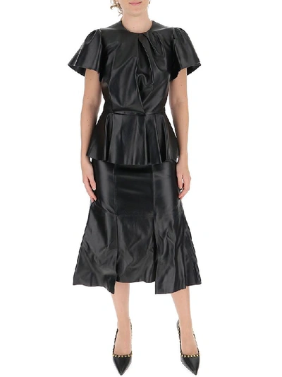 Shop Alexander Mcqueen Peplum Ruffled Midi Dress In Black