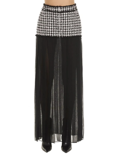 Shop Balmain Sheer Pleated Trim Houndstooth Skirt In Multi