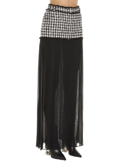 Shop Balmain Sheer Pleated Trim Houndstooth Skirt In Multi