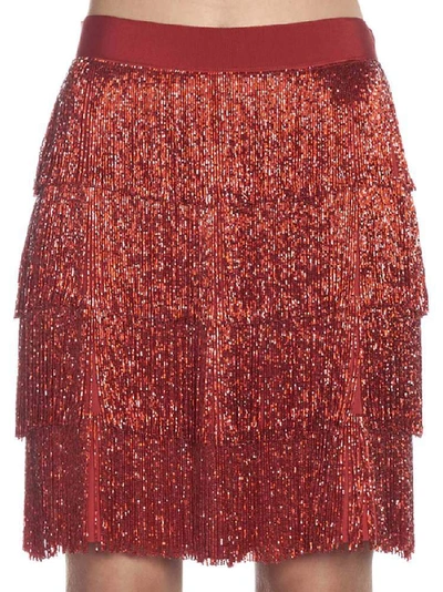Shop Alberta Ferretti Glitter Layered Skirt In Red