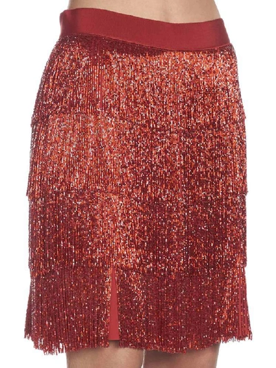 Shop Alberta Ferretti Glitter Layered Skirt In Red