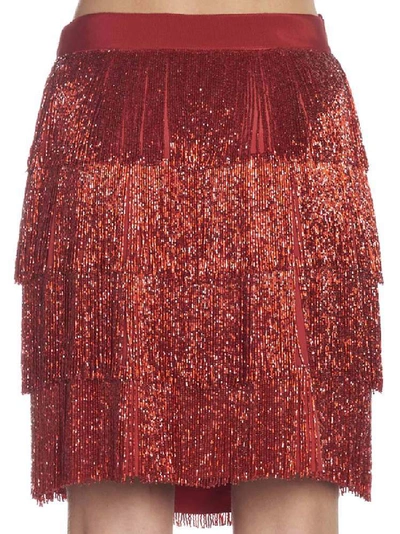 Shop Alberta Ferretti Glitter Layered Skirt In Red