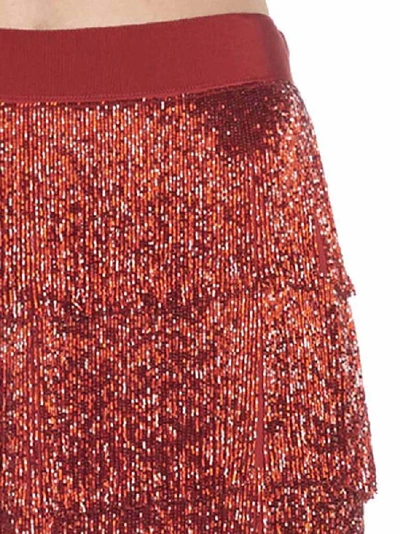 Shop Alberta Ferretti Glitter Layered Skirt In Red