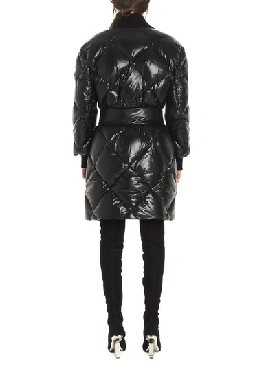 Shop Balmain Belted Quilted Down Jacket In Black