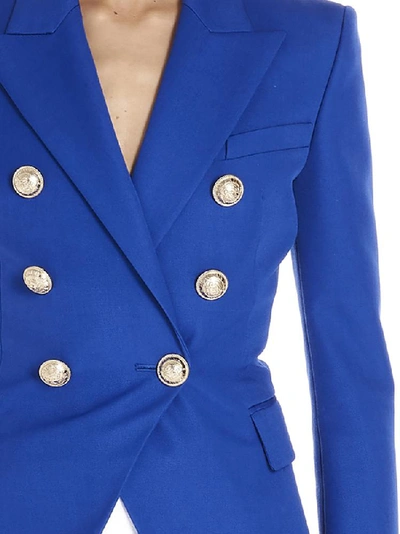 Shop Balmain Double Breasted Blazer In Blue