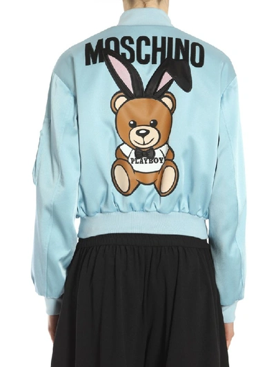 Shop Moschino Teddy Bomber Jacket In Azure