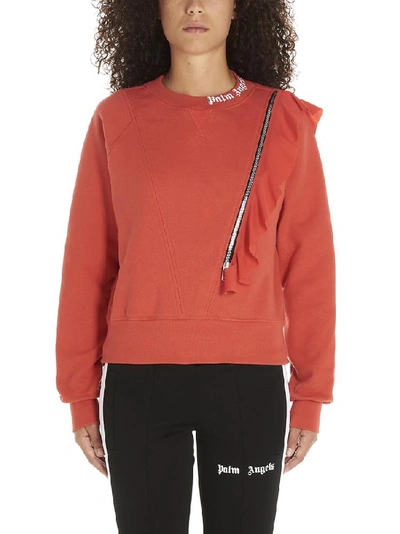Shop Palm Angels Ruffle Zipper Detail Sweater In Red