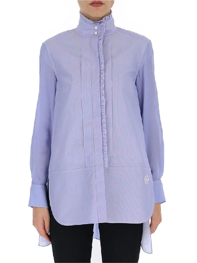 Shop Chloé Ruffled Trim Longline Shirt In Purple