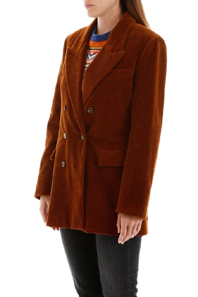 Shop Alberta Ferretti Corduroy Double Breasted Blazer In Brown