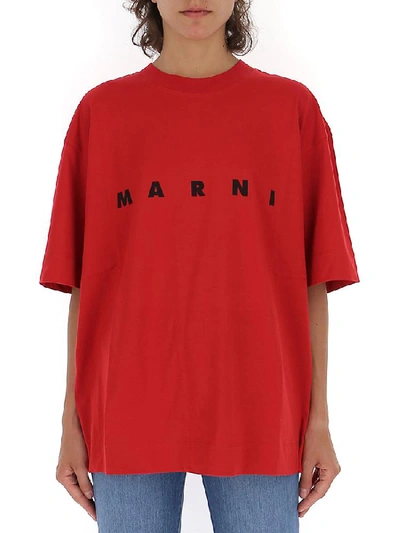 Shop Marni Logo Print T In Red