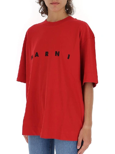 Shop Marni Logo Print T In Red