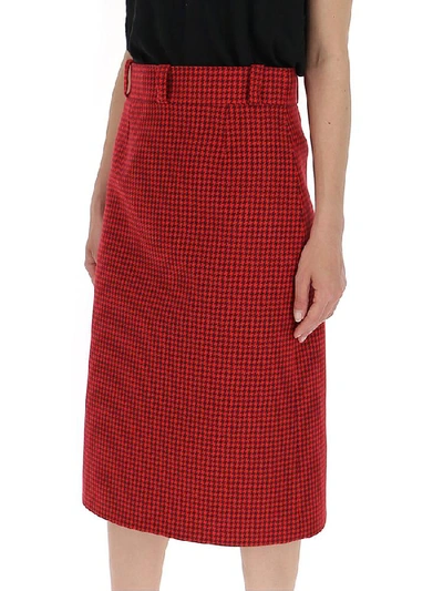 Shop Balenciaga Check Midi Skirt In Red